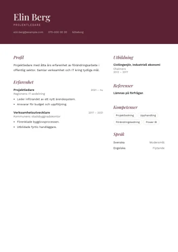 CV-mallen Dyning