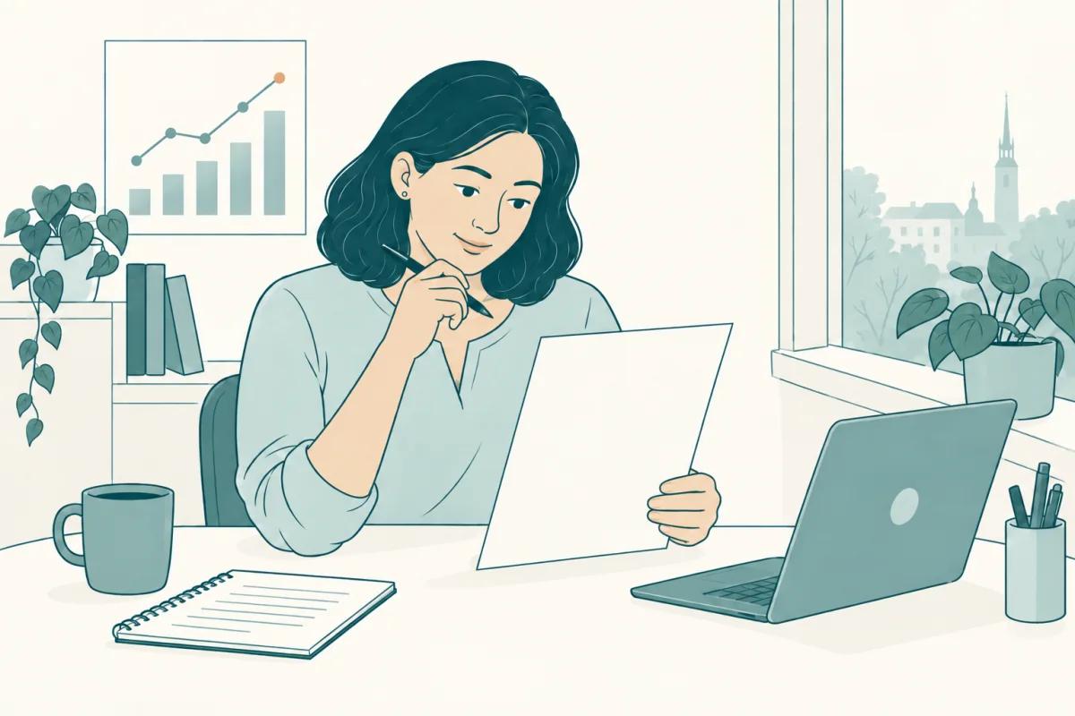Person som förbereder sitt CV för arbete som dataanalytiker