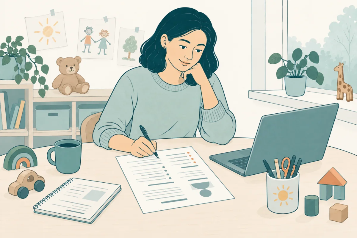 Person som förbereder sitt CV för arbete som förskollärare