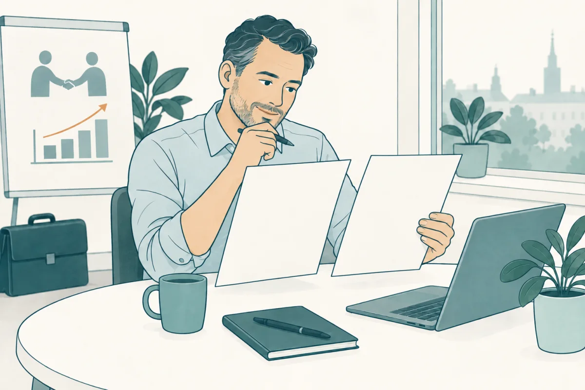 Person som förbereder sitt CV för arbete som key account manager