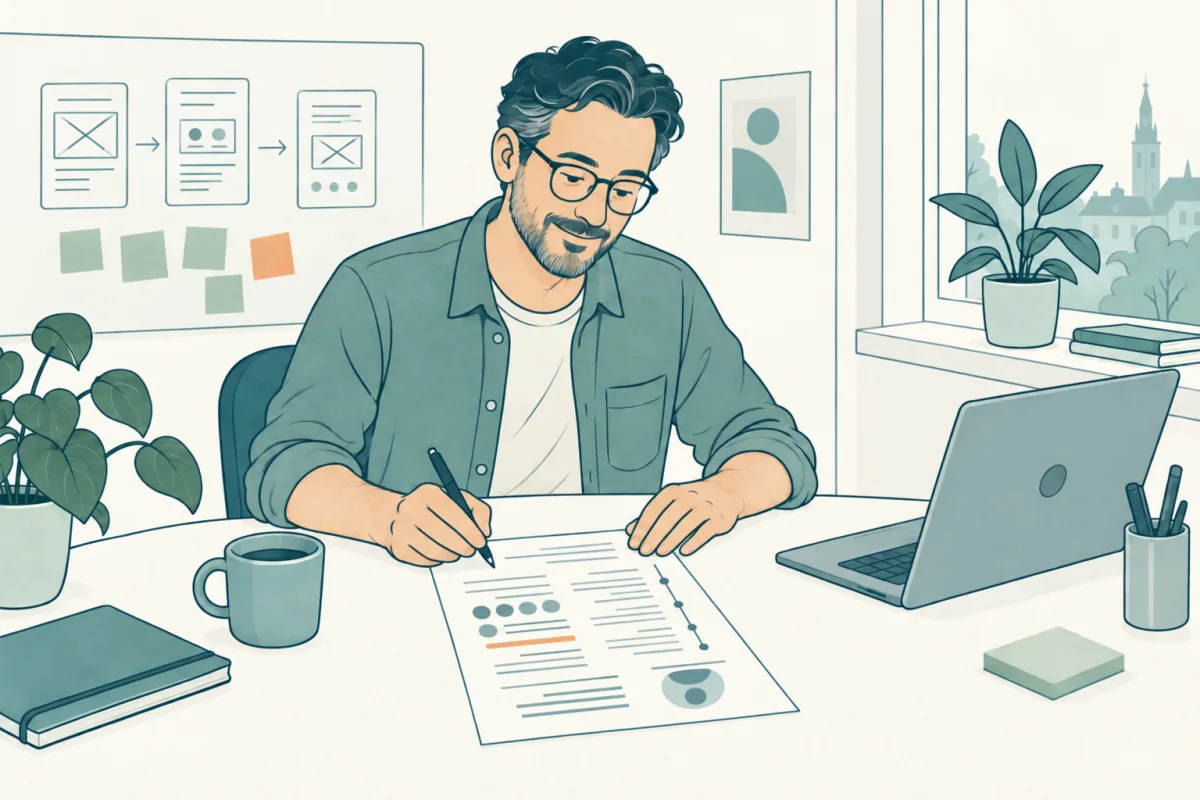 Person som förbereder sitt CV för arbete som ux-designer