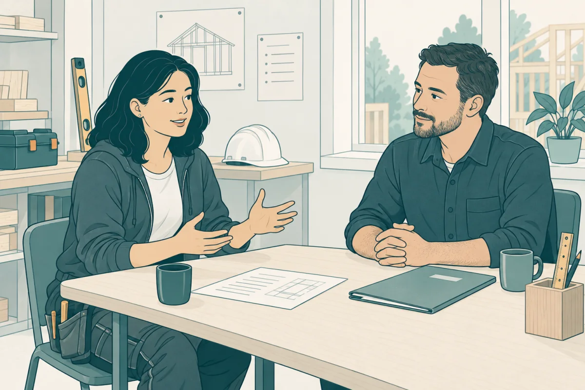 Kandidat och rekryterare i ett intervjusamtal för arbete som snickare