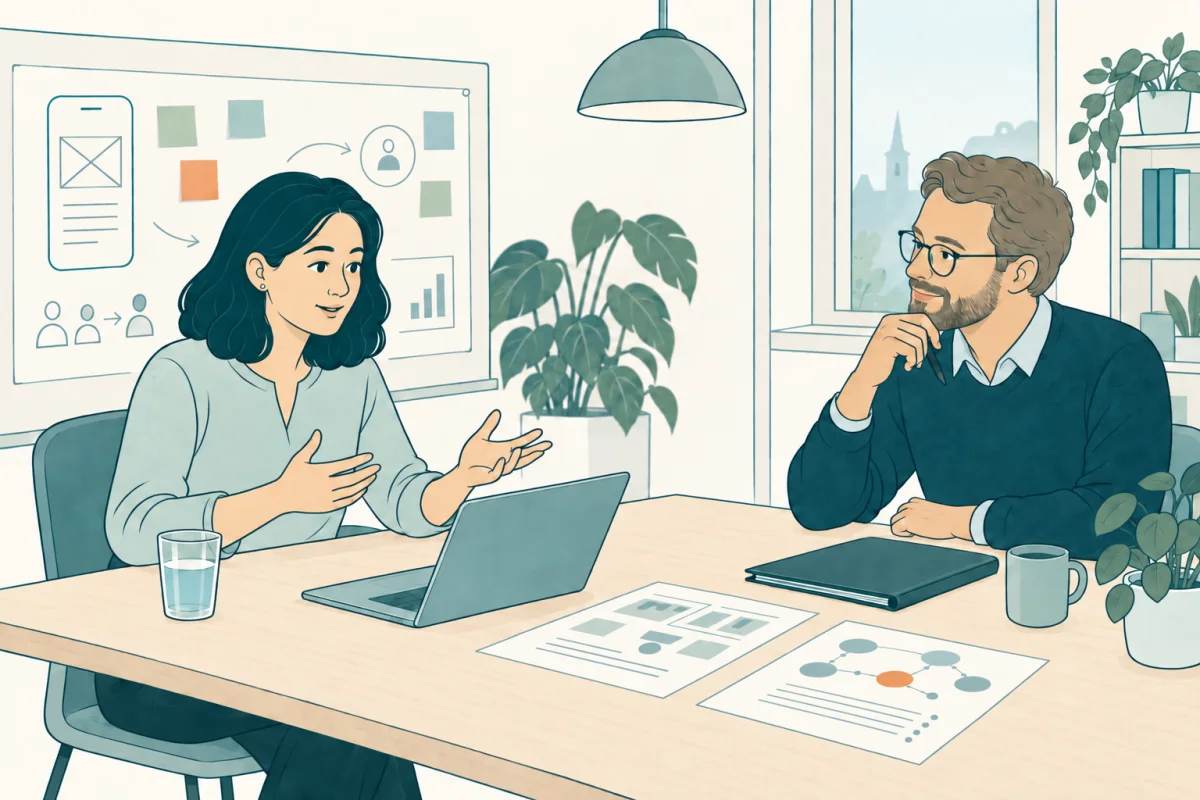 Kandidat och rekryterare i ett intervjusamtal för arbete som ux-designer